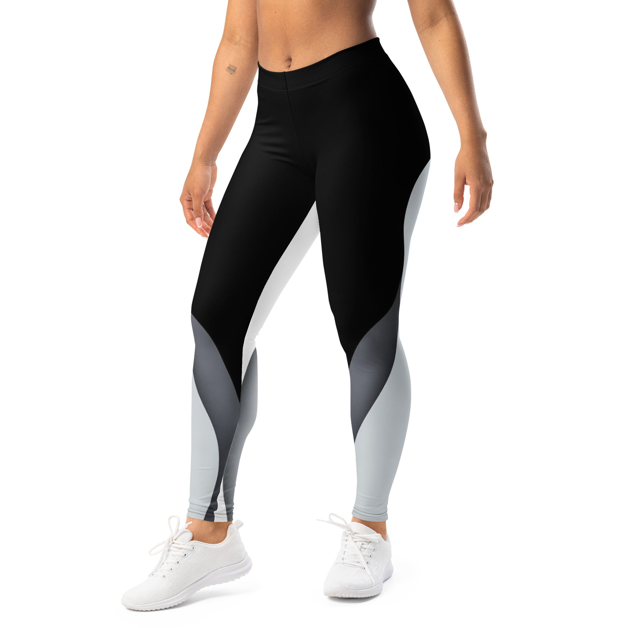 Black and White Pattern Leggings | Stylish High-Waisted Activewear for Women | Minimalist Workout Tights