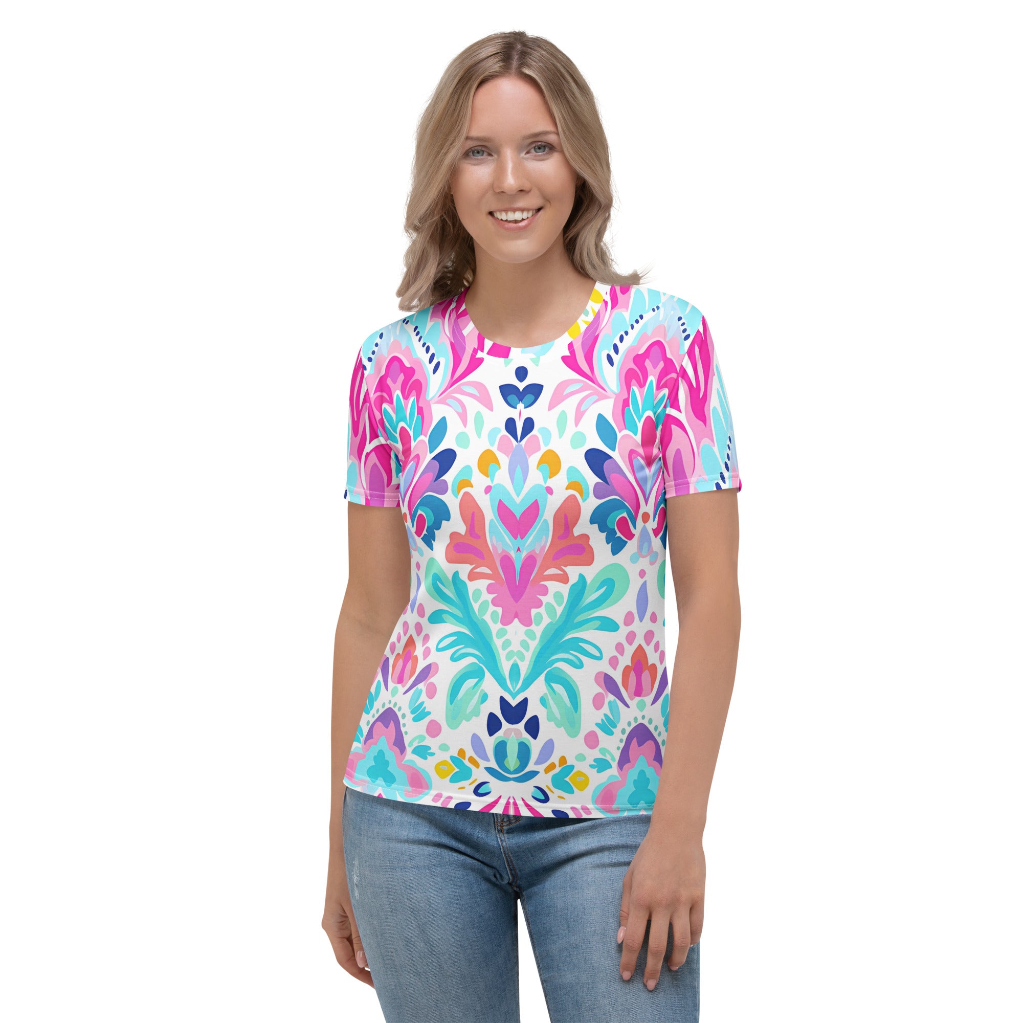 Floral Print All-Over Print Women's Crew Neck T-Shirt – Vibrant Botanical Graphic Tee for Everyday Style