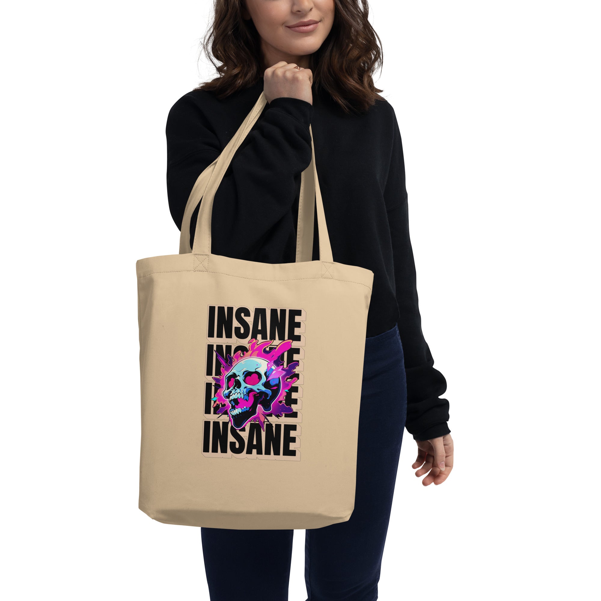 Insane Skull Eco Tote Bag – Gothic Reusable Shopping Bag for Everyday Use