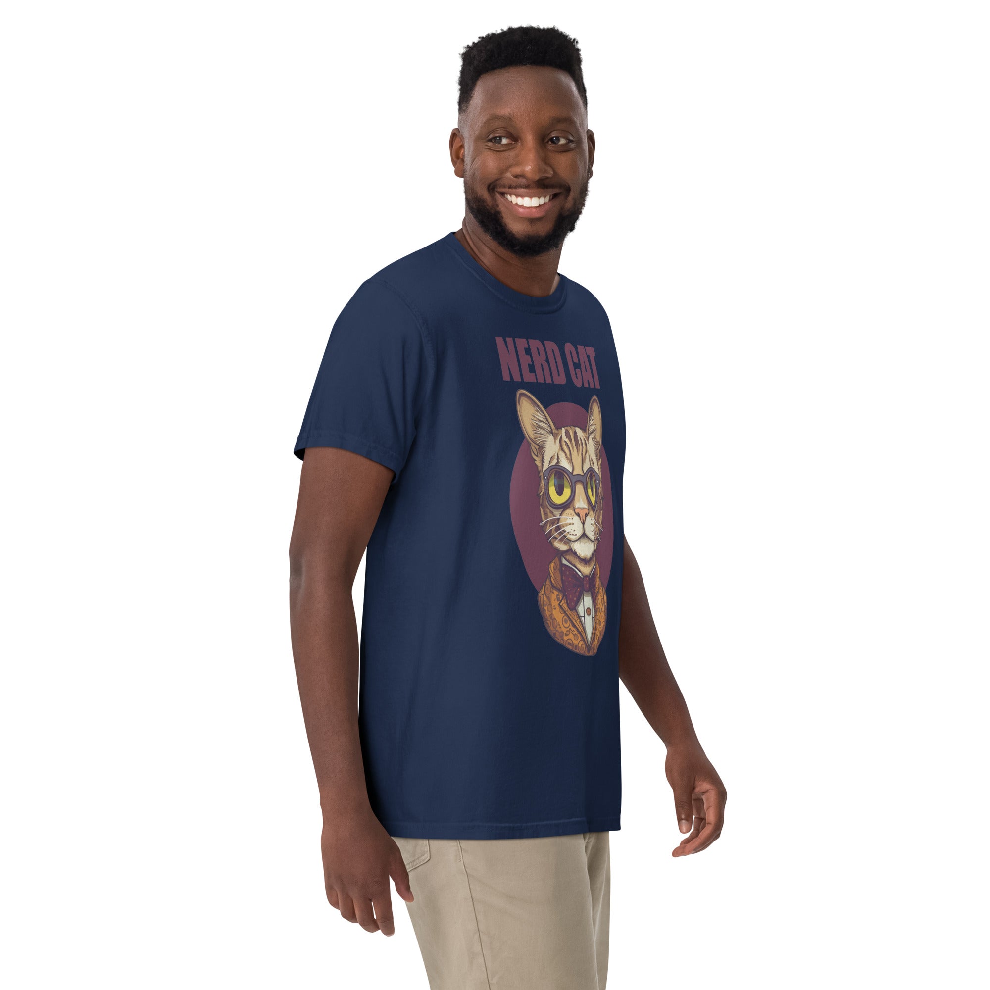 Nerd Cat Unisex Garment-Dyed Heavyweight T-Shirt – Cute Cat Graphic Tee for Men & Women