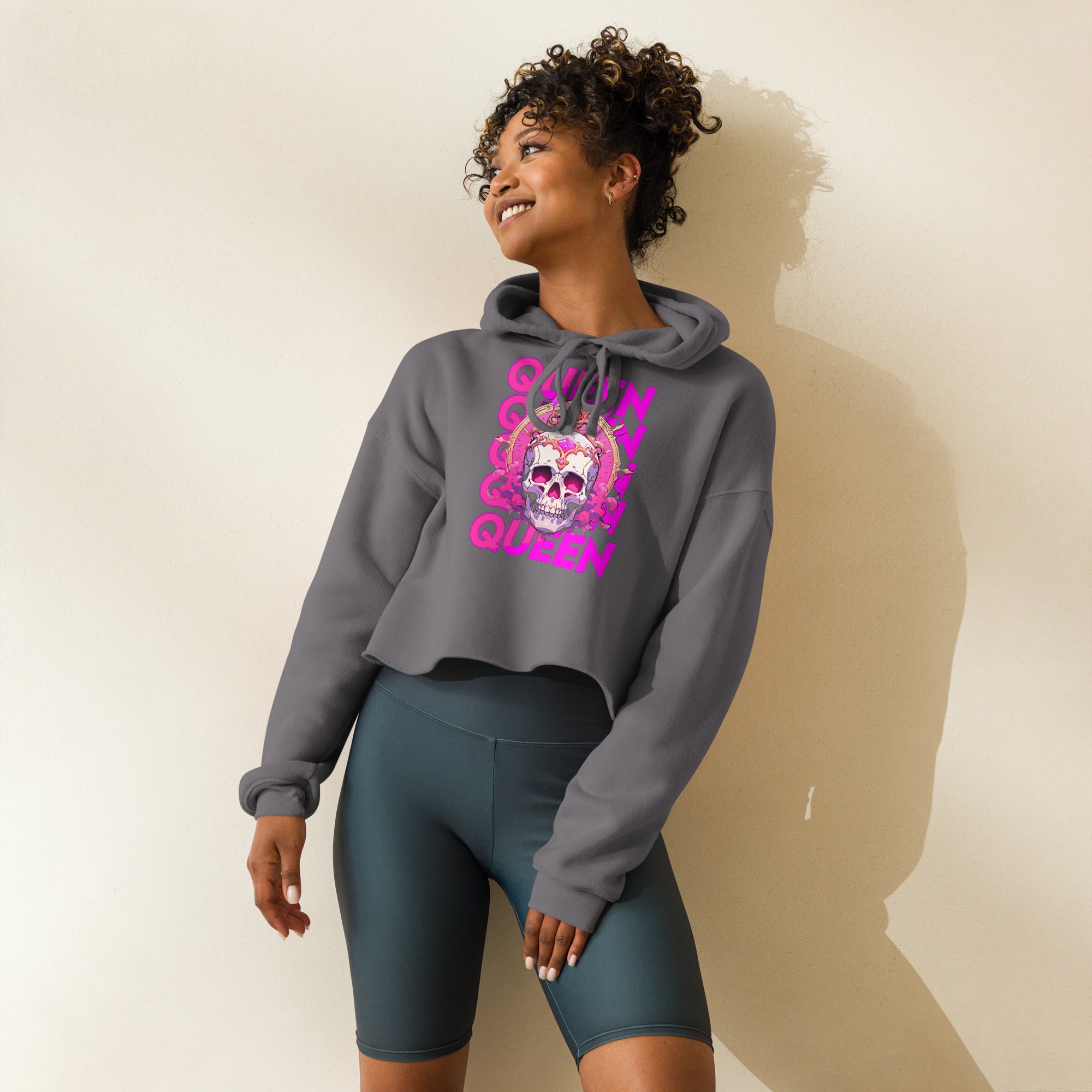 Queen Skull Crop Hoodie – Gothic Streetwear Pullover for Women